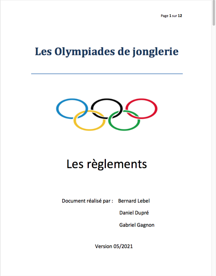 Règlement Olympiades de jonglerie